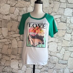 LAST CHANCE! First Love Green and White Graphic Tee